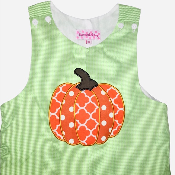 The Smocked Shop Falll Pumpkin Overalls - Picture 3 of 8